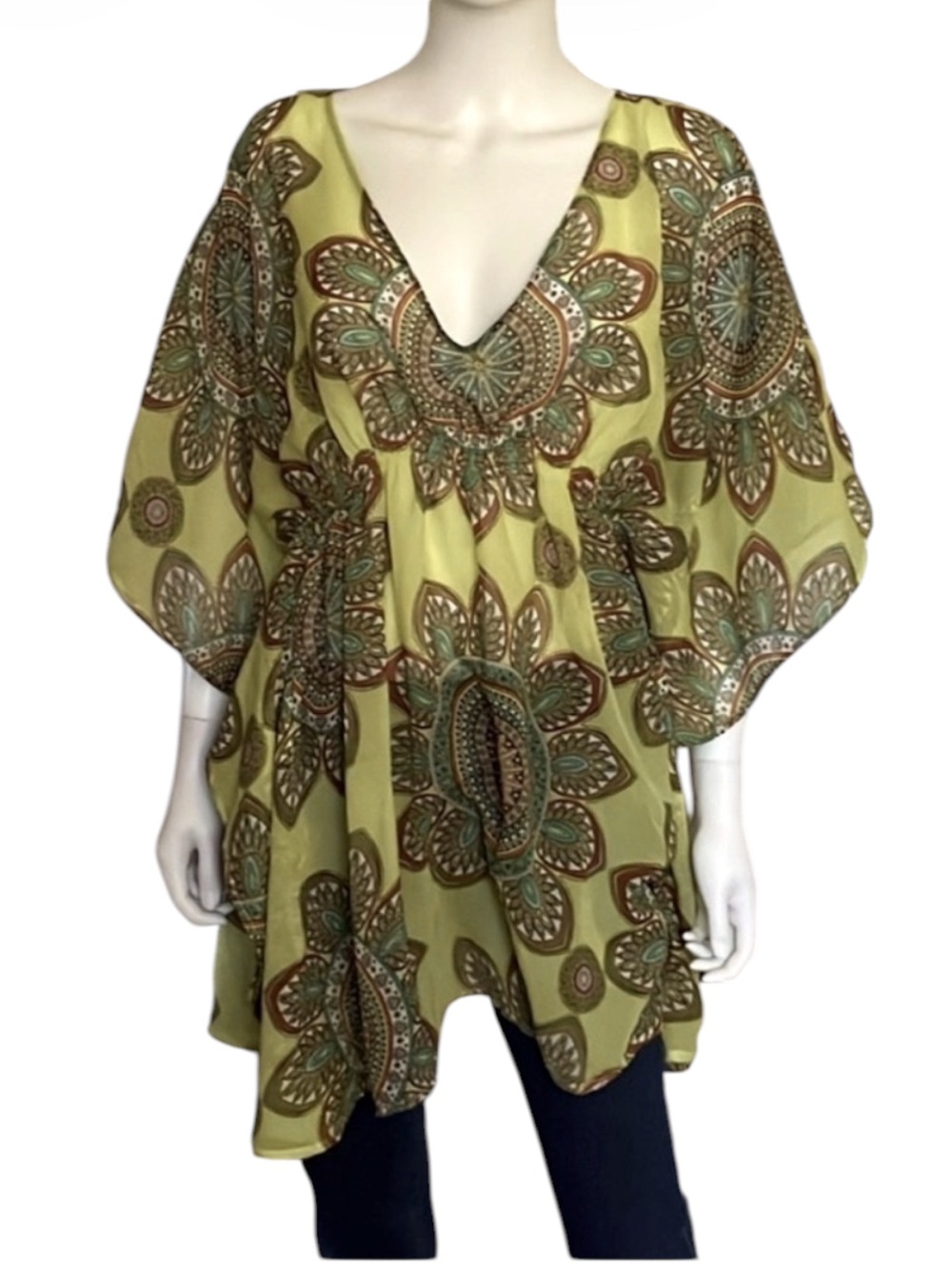 Echo Design Beach Green Mándala Print Pullover Swimsuit Coverup. Size L. P5/A